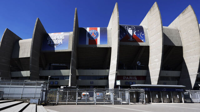 View of the Parc des Princes Stadium from the ring road in Paris, France, on April 24 , 2026. An illustration of the Parc des Princes stadium as Emmanuel Gregoire reopens talks with PSG regarding the club's future at this site.
