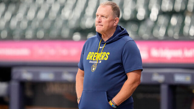 MILWAUKEE, WISCONSIN - AUGUST 18: Manager Pat Murphy #49 of the Milwaukee Brewers before game against the Seattle Mariners at American Family Field on August 18, 2026 in Milwaukee, Wisconsin.