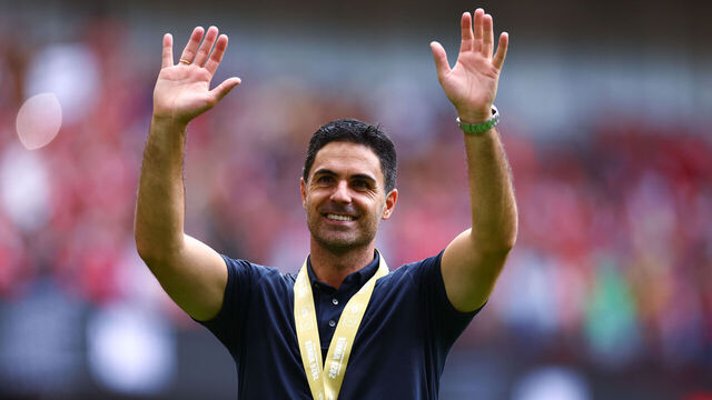 CARDIFF, WALES - AUGUST 16: Mikel Arteta, Manager / Head Coach of Arsenal celebrates after the 2026 FA Community Shield match between Arsenal and Manchester City at Principality Stadium on August 16, 2026 in Cardiff, Wales.