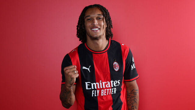 MILAN, ITALY - AUGUST 19: AC Milan New Signing Diego Moreira poses for the official pictures at Casa Milan on August 19, 2026 in Milan, Italy.
