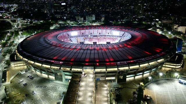 In this aerial view Flamengo fans watch the all-Brazilian Copa Libertadores final between Palmeiras and Flamengo at the Maracana stadium in Rio de Janeiro, Brazil, on November 29, 2025.