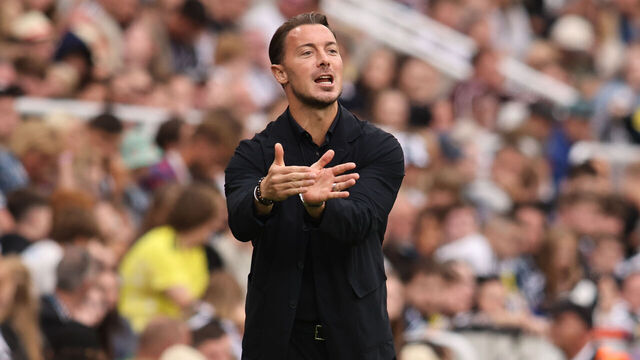 Matthias Jaissle, Manager of Newcastle United, watches the Pre-season Friendly match between Newcastle United and RC Strasbourg Alsace at St, on August 16, 2026. James's Park in Newcastle, United Kingdom, on August 16, 2026.