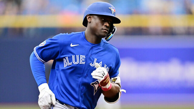 ST PETERSBURG, FLORIDA - AUGUST 20: Daz Cameron #23 of the Toronto Blue Jays runs the bases after hitting a home run in the fifth inning against the Tampa Bay Rays at Tropicana Field on August 20, 2026 in St Petersburg, Florida.