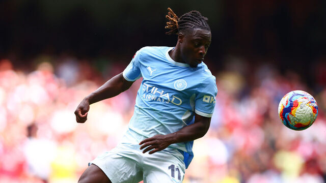 CARDIFF, WALES - AUGUST 16: Jeremy Doku of Manchester City during the 2026 FA Community Shield match between Arsenal and Manchester City at Principality Stadium on August 16, 2026 in Cardiff, Wales.