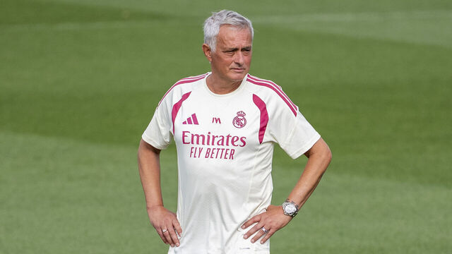 Jose Mourinho, head coach of Real Madrid CF, is seen during a training session ahead of the team's opening LaLiga EA Sports match against RCD Espanyol de Barcelona at Ciudad Real Madrid in Madrid, Spain, on August 21, 2026.