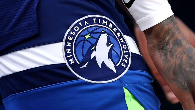 MINNEAPOLIS, MINNESOTA - JANUARY 22: A detail view of the Minnesota Timberwolves' logo during a game between the Minnesota Timberwolves and the Chicago Bulls at Target Center on January 22, 2026 in Minneapolis, Minnesota.