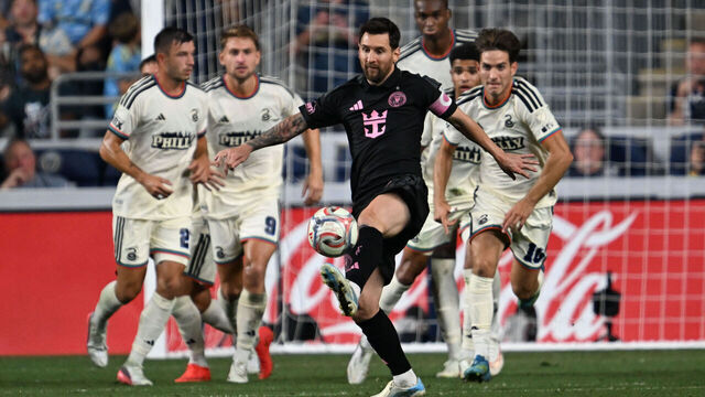 CHESTER, PA - AUGUST 19: Inter Miami CF offense Leo Messi #10 settles the ball in front of the wall of Union players during the game between the Philadelphia Union and Inter Miami CF on August 19th, 2026 at Subaru Park in Chester, PA.
