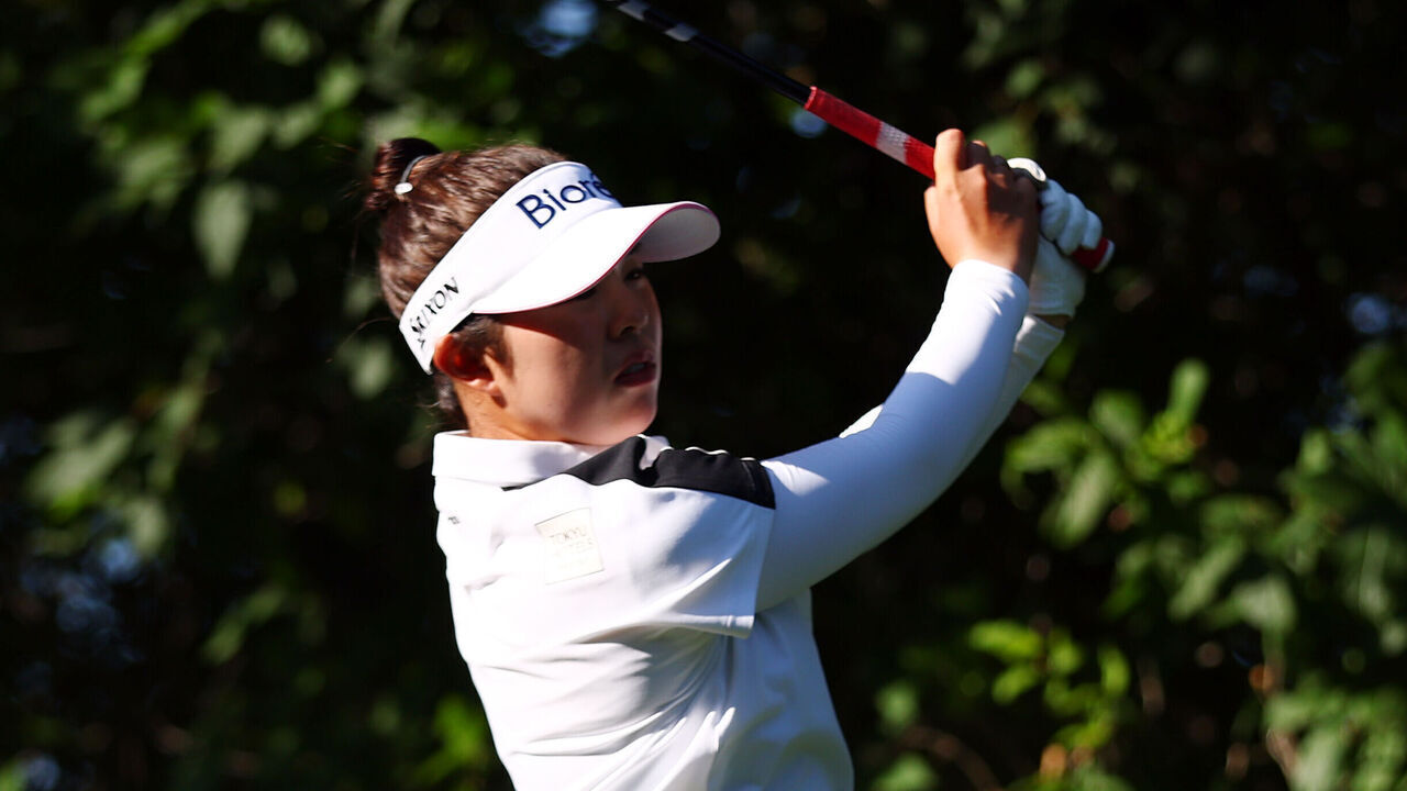 EDMONTON, CANADA - AUGUST 21: Miyu Yamashita of Japan hits her tee shot on the 18th hole during the second round of the CPKC Women's Open 2026 at Royal Mayfair Golf Club on August 21, 2026 in Edmonton, Alberta, Canada.
