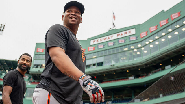 BOSTON, MA - AUGUST 21: Rafael Devers #16 of the San Francisco Giants leaves the field during the game between the San Francisco Giants and the Boston Red Sox at Fenway Park on Friday, August 21, 2026 in Boston, Massachusetts.