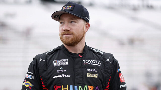 LOUDON, NEW HAMPSHIRE - AUGUST 22: Tyler Reddick, driver of the #45 Chumba Casino Toyota, looks on during practice for the NASCAR Cup Series Dollar Tree 301at New Hampshire Motor Speedway on August 22, 2026 in Loudon, New Hampshire.