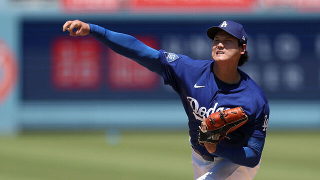 LOS ANGELES, CALIFORNIA - AUGUST 22: Shohei Ohtani #17 of the Los Angeles Dodgers throws live batting practice before the game against the Pittsburgh Pirates at Dodger Stadium on August 22, 2026 in Los Angeles, California.