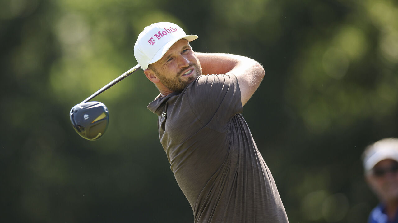 ST. LOUIS, MISSOURI - AUGUST 22: Wyndham Clark of the United States plays a shot from the 12th tee during the third round of the BMW Championship at Bellerive Country Club on August 22, 2026 in St. Louis, Missouri.