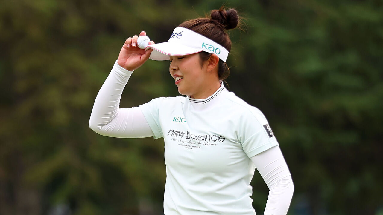 EDMONTON, CANADA - AUGUST 22: Miyu Yamashita of Japan reacts after sinking her putt on the 4th green during the third round of the CPKC Women's Open 2026 at Royal Mayfair Golf Club on August 22, 2026 in Edmonton, Alberta, Canada.