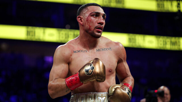 LAS VEGAS, NEVADA - AUGUST 22: Teofimo Lopez looks on during his WBA Welterweight World Championship fight against Rolando Romero at T-Mobile Arena on August 22, 2026 in Las Vegas, Nevada.