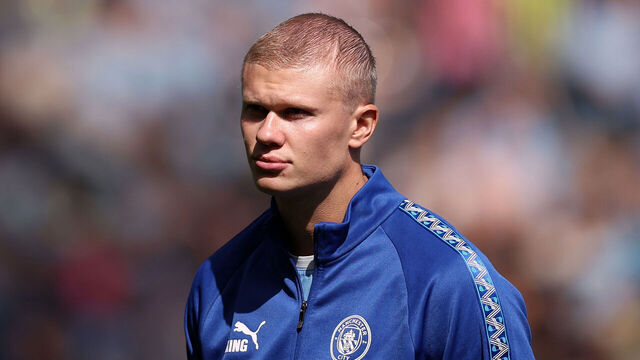 MANCHESTER, ENGLAND - AUGUST 23: Erling Haaland of Manchester City looks on as he lines up prior to the Premier League 2026/27 match between Manchester City and AFC Bournemouth at Etihad Stadium on August 23, 2026 in Manchester, England.