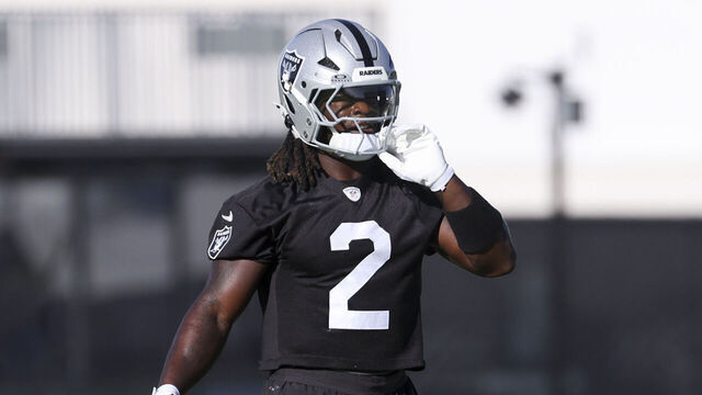 HENDERSON, NEVADA - JULY 29: Ashton Jeanty #2 of the Las Vegas Raiders looks on during the first practice of the team's training camp at the Las Vegas Raiders Headquarters/Intermountain Health Performance Center on July 29, 2026 in Henderson, Nevada.