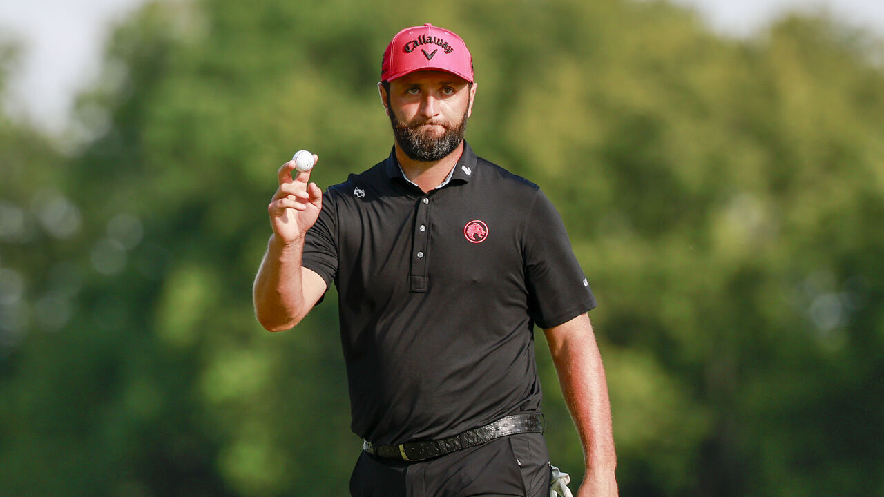 WESTFIELD, INDIANA - AUGUST 23: Jon Rahm of Legion XIII salutes the fans after his birdie on the 18th hole during day four of LIV Golf Indianapolis at The Club at Chatham Hills on August 23, 2026 in Westfield, Indiana.