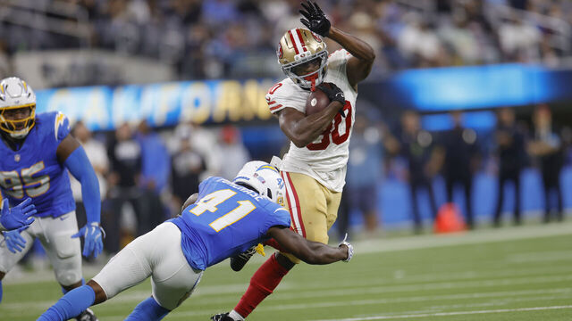 INGLEWOOD, CA - AUGUST 20: Zamir White #30 of the San Francisco 49ers rushes during the game against the Los Angeles Chargers at SoFi Stadium on August 20, 2026 in Inglewood, California. The 49ers defeated the Chargers 41-17.