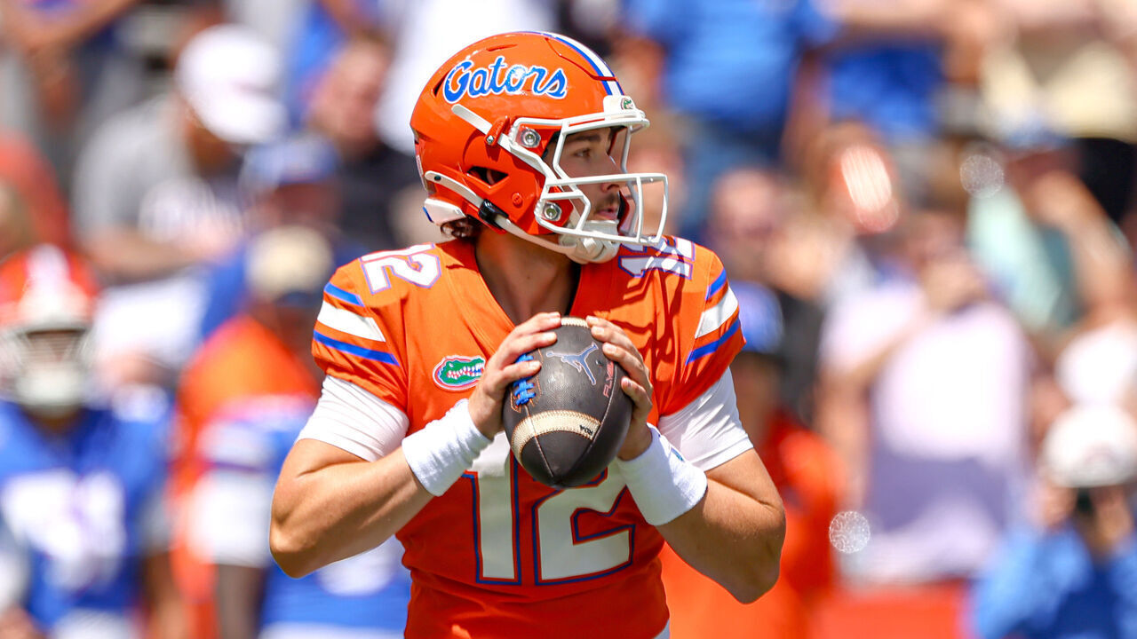 GAINESVILLE, FLORIDA - APRIL 11: Aaron Philo #12 of the Florida Gators looks for a pass during the Florida Gators Orange and Blue Game at Ben Hill Griffin Stadium on April 11, 2026 in Gainesville, Florida.