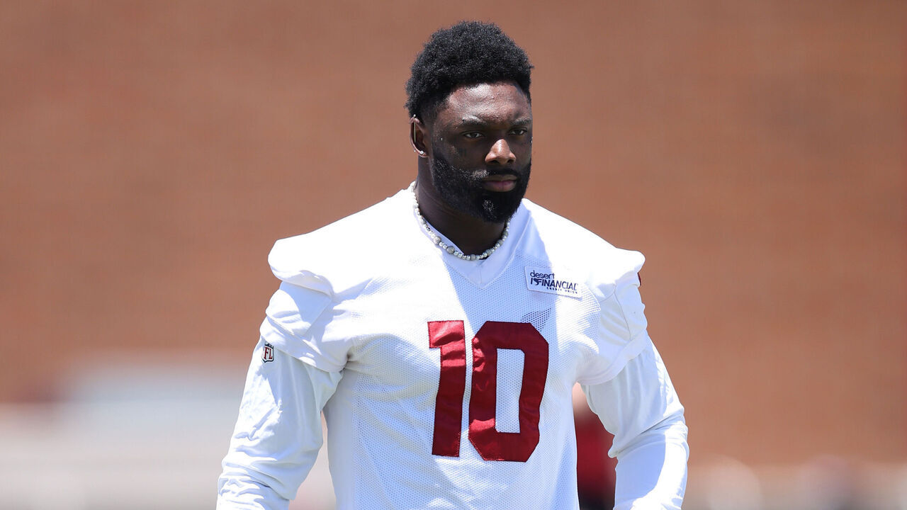 TEMPE, ARIZONA - JUNE 09: Josh Sweat #10 of the Arizona Cardinals looks on during a mandatory minicamp at Dignity Health Arizona Cardinals Training Center on June 09, 2026 in Tempe, Arizona.