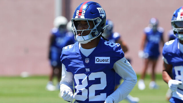 EAST RUTHERFORD, NJ- JUNE 03: Calvin Austin III #82 of the New York Giants during OTA Practice on June 3, 2026 at Quest Diagnostic Center in East Rutherford, New Jersey.