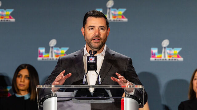 SAN FRANCISCO, CA - FEBRUARY 09: Jed York, Principal Owner San Francisco 49ers, speaks during a press conference after Super Bowl LX on February 9, 2026 at Moscone Center in San Francisco, CA.