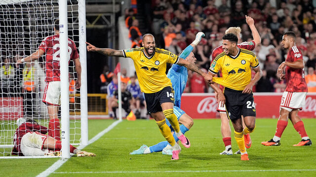 James Justin of Leeds United celebrates his goal to make it 0-2 during the Carabao Cup round 2 match between Nottingham Forest and Leeds United at City Ground in Nottingham, United Kingdom, on August 25, 2026.