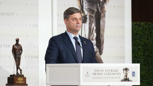 ATLANTA, GEORGIA - AUGUST 25: PGA Tour CEO Brian Rolapp during the Payne Stewart Award Ceremony prior to the TOUR Championship at East Lake Golf Club on August 25, 2026 in Atlanta, Georgia.