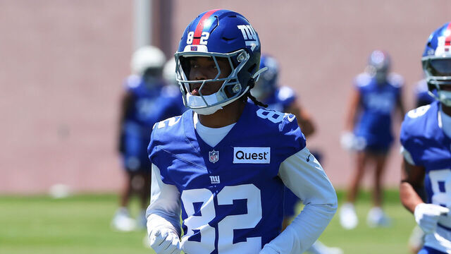 EAST RUTHERFORD, NJ- JUNE 03: Calvin Austin III #82 of the New York Giants during OTA Practice on June 3, 2026 at Quest Diagnostic Center in East Rutherford, New Jersey.