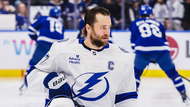 TORONTO, ON - MARCH 7: Tampa Bay Lightning defenseman Victor Hedman (77) is seen before an NHL game between the Tampa Bay Lightning and the Toronto Maple Leafs on March 7, 2026, at Scotiabank Arena in Toronto, ON.