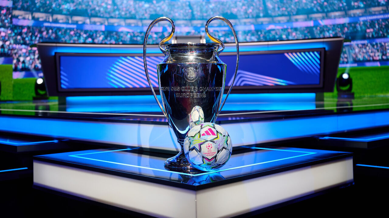 MONACO, MONACO - AUGUST 27: General view of the UEFA Champions League trophy ahead of the draw at Grimaldi Forum on August 27, 2026 in Monaco, Monaco.