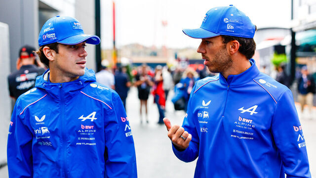 ZANDVOORT, NETHERLANDS - AUGUST 22: Franco Colapinto of Argentina and Alpine F1 and Pierre Gasly of France and Alpine F1 talk in the Paddock prior to the Sprint ahead of the F1 Grand Prix of Netherlands at Circuit Zandvoort on August 22, 2026 in Zandvoort, Netherlands.