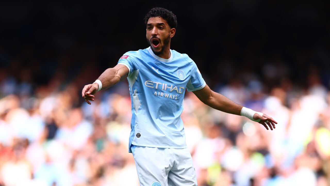 CARDIFF, WALES - AUGUST 16: Omar Marmoush of Manchester City during the 2026 FA Community Shield match between Arsenal and Manchester City at Principality Stadium on August 16, 2026 in Cardiff, Wales.