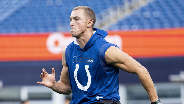 FOXBOROUGH, MASSACHUSETTS - AUGUST 13: Alec Pierce #14 of the Indianapolis Colts warms up prior to an NFL preseason football game against the New England Patriots at Gillette Stadium on August 13, 2026 in Foxborough, Massachusetts.