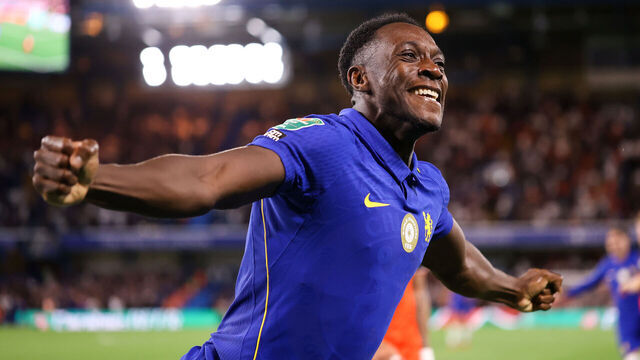 LONDON, ENGLAND - AUGUST 27: Danny Welbeck of Chelsea celebrates their first goal during the Carabao Cup Second Round match between Chelsea and Luton Town at Stamford Bridge on August 27, 2026 in London, England.