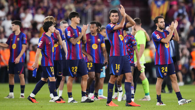 Rodri Hernandez defensive midfield of Barcelona and Spain and his teammates celebrates the victory after winning the La Liga EA Sports 2026/27 match between FC Barcelona and Athletic Club at Spotify Camp Nou on August 27, 2026 in Barcelona, Spain.