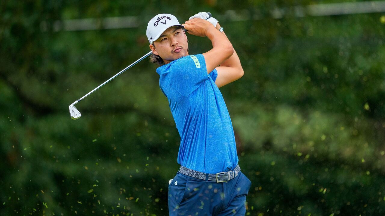 ATLANTA, GEORGIA - AUGUST 27: Min Woo Lee of the Australia plays his tee shot during the first round of the TOUR Championship 2026 at East Lake Golf Club on August 27, 2026 in Atlanta, Georgia.