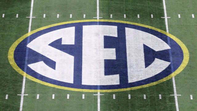 ATLANTA, GEORGIA - DECEMBER 06: A view of the SEC logo on the field prior to the 2025 SEC Championship between the Georgia Bulldogs and Alabama Crimson Tide at Mercedes-Benz Stadium on December 06, 2025 in Atlanta, Georgia.