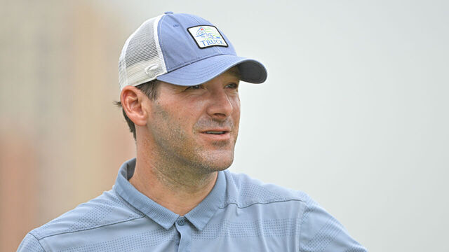 IRVING, TX- APRIL 21: Tony Romo watches his drive on the third tee box prior to the PGA TOUR Champions ClubCorp Classic at Las Colinas Country Club on April 21, 2022 in Irving, Texas.