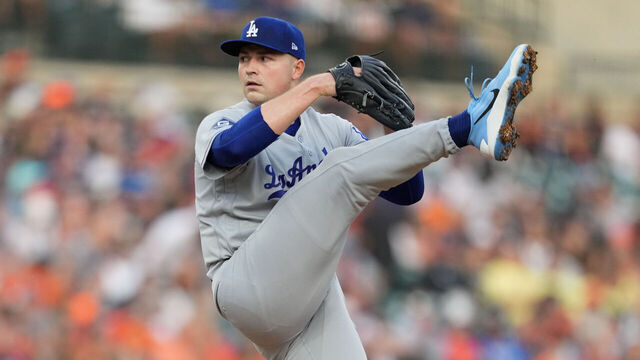 DETROIT, MI - AUGUST 28: Tarik Skubal #29 of the Los Angeles Dodgers pitches during the game between the Los Angeles Dodgers and the Detroit Tigers at Comerica Park on Friday, August 28, 2026 in Detroit, Michigan.