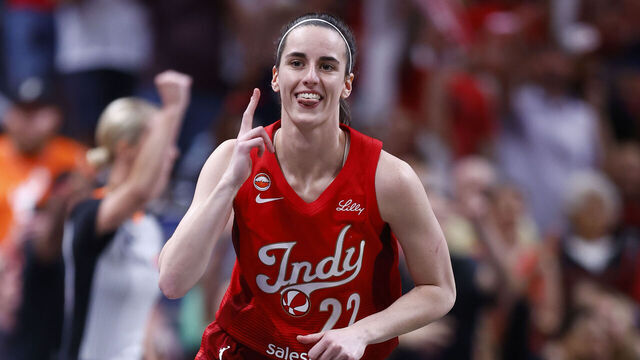 INDIANAPOLIS, IN - AUGUST 28: Indiana Fever guard Caitlin Clark (22) reacts after knocking down her three pointer in the first quarter of play during a WNBA game between the Connecticut Sun and the Indiana Fever on August 28, 2026 at Gainbridge Fieldhouse in Indianapolis, IN.