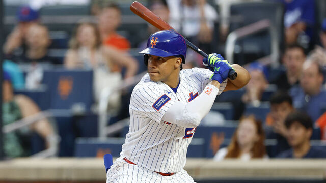 NEW YORK, NEW YORK - JULY 24: Juan Soto #22 of the New York Mets at bat in the third inning during a game against the Los Angeles Dodgers at Citi Field on July 24, 2026 in New York City.