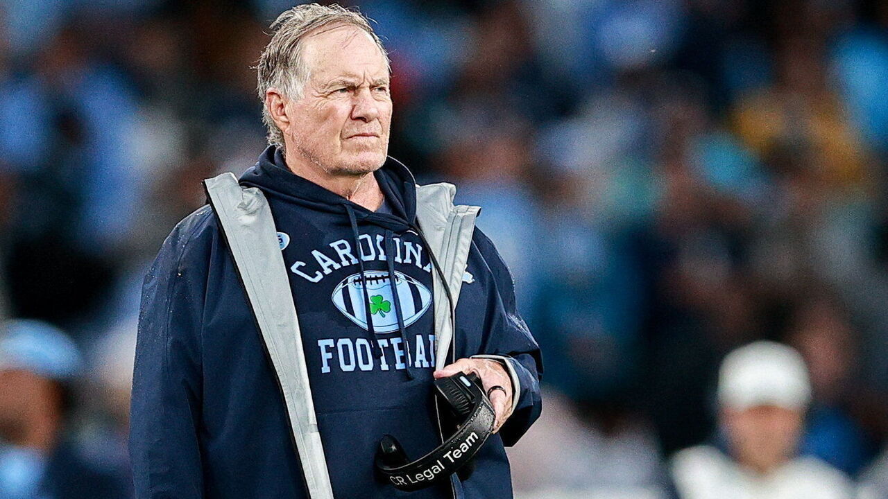 Dublin , Ireland - 29 August 2026; North Carolina Head Coach Bill Belichick during the 2026 Aer Lingus College Football Classic match between TCU and North Carolina at the Aviva Stadium in Dublin.
