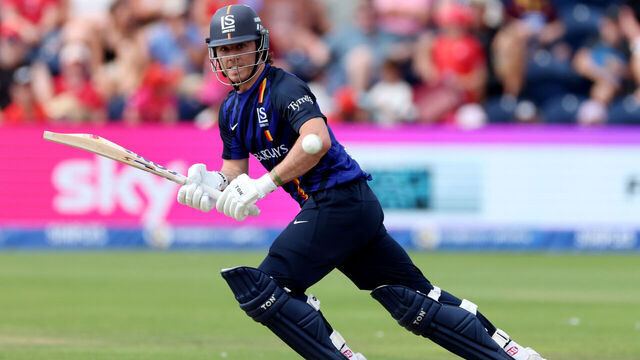 CARDIFF, WALES - AUGUST 12: Dewald Brevis of London Spirit Men bats during The Hundred match between Welsh Fire Men and London Spirit Men at Sophia Gardens on August 12, 2026 in Cardiff, Wales.