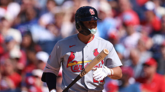 PHILADELPHIA, PENNSYLVANIA - AUGUST 23: JJ Wetherholt #26 of the St. Louis Cardinals bats against the Philadelphia Phillies at Citizens Bank Park on August 23, 2026 in Philadelphia, Pennsylvania.