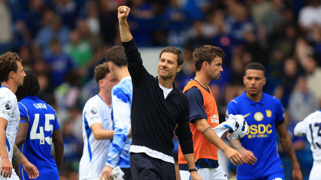 LONDON, ENGLAND - AUGUST 30: Xabi Alonso, Head Coach of Chelsea celebrates after winning the Premier League 2026/27 match between Chelsea FC and Brighton & Hove Albion at Stamford Bridge on August 30, 2026 in London, England.