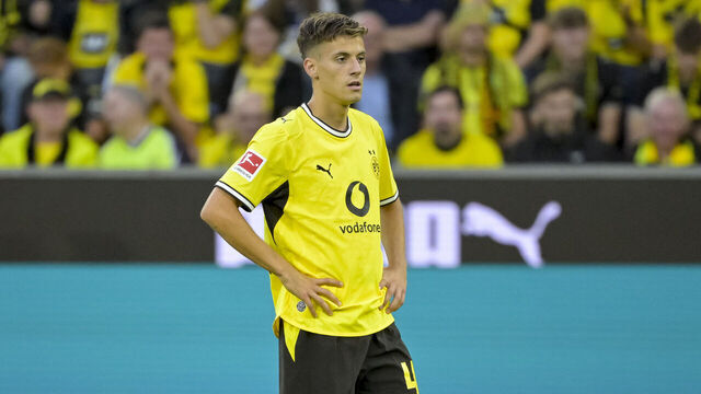 Dortmund, Germany - August 29: Giannis Konstantelias of Borussia Dortmund looks on during the Bundesliga match between Borussia Dortmund and Hamburger SV at Signal Iduna Park on August 29, 2026 in Dortmund, Germany.