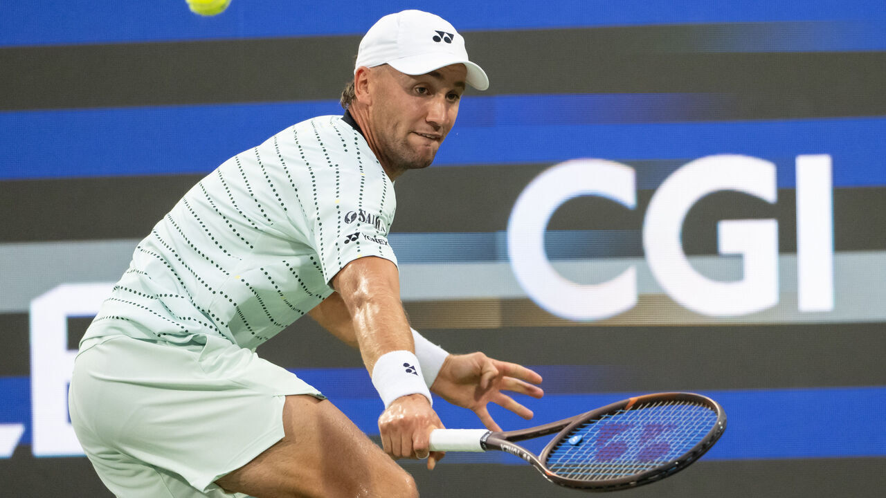 MONTREAL, QC - AUGUST 07: Casper Rudd from Norway returns the ball against Joao Fonseca from Brazil during their singles third round match on day six of the ATP 1000 National Bank Open presented by Rogers at Stade IGA on August 7, 2026 in Montreal, Quebec, Canada.