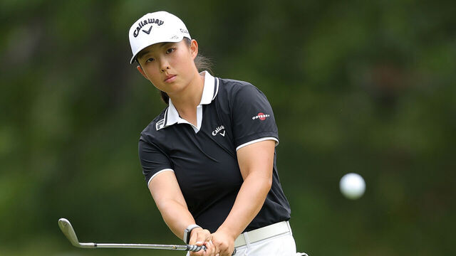 NORTON, MASSACHUSETTS - AUGUST 30: Ruoning Yin of China plays a shot on the 18th hole during the final round of the FM Championship 2026 at TPC Boston on August 30, 2026 in Norton, Massachusetts.