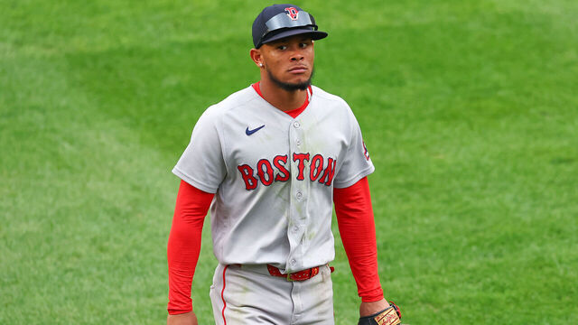 BRONX, NY - AUGUST 30: Ceddanne Rafaela #3 of the Boston Red Sox in center field during the game against the New York Yankees on August 30, 2026 at Yankee Stadium in the Borough of the Bronx, New York.